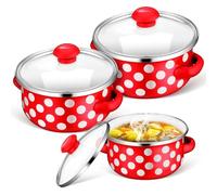 Hemobllo Lot de Casseroles Émaillées Poignées, Ensemble de Mini-Marmites pour Soupe et Fondue, Fond Rouge à Pois Blancs, 12-14 CM, Cuisine Quotidienne et Environnements Variés