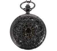 Hemobllo Montre de Poche Texture Fine Alliage Quartz Vintage Noire avec Chaîne, Design Ajouré en Motif Toile D'araignée Fête des Pères ou Anniversaire