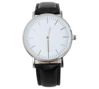 Hemobllo Montre Homme Classique PU Bracelet Confortable Cadran Simple Blanc et Boîtier Argenté Montre Quartz Élégante pour Usage Quotidien et Cadeaux