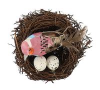 Hemobllo Nid D'oiseau en Rotin avec Décorations Réalistes, Oiseau et 2 Œufs Artificiels, Ornement de Jardin et Accessoire Photo pour Terrasse, Décoration Pâques Couleur Aléatoire