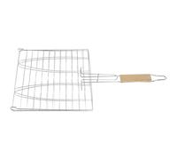 Hemobllo Panier à Griller pour Barbecue, Grille à Poisson Argenté, Pliable | Double Maille, Loquet Latéral et Poignée Mobile, Usage Extérieur, Bois et Fer Galvanisé, pour Poisson et Crevettes