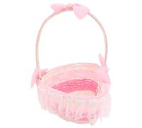 Hemobllo Panier de Mariage de Cœur 17X21 CM en Dentelle Rose Nœud Panier de Demoiselle d'Honneur pour Fleurs et Pétales Décoratif pour Cérémonie Nuptiale