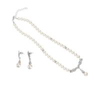 Hemobllo Parure de Bijoux pour Filles avec Collier et Boucles Oreilles Perles Blanches Élégantes Ensemble Complet pour Fête et Usage Quotidien