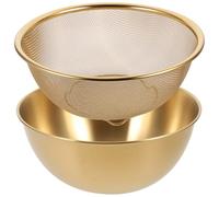 Hemobllo Passoire en Métal en Acier Inoxydable 24 CM Doré Ensemble 2 Pièces Bac de Drainage Passoires à Mailles Fines Multifonction pour Légumes Fruits et Usage la Cuisine Quotidienne