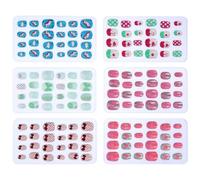 Hemobllo Patchs Faux Ongles pour Garçon et Filles 144 Pièces Autocollants à Motifs Dessin Animé Nœuds et Cœurs Couverture Complète ABS Solide pour Fêtes Halloween Noël Anniversaire Nail