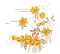 Hemobllo Peigne à Cheveux de Mariée Fleur Jaune Lot de 4 set de Accessoires de Coiffure pour Femme Épingles Ornées pour Mariage Décoration Cheveux Fête Fleuris