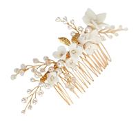 Hemobllo Peigne à Cheveux en Alliage Or Fleur et Perles Blanches, Accessoire Chic et Élégant pour Mariée Lors de Mariage ou Soirée de Gala