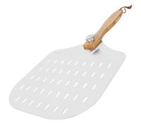 Hemobllo Pelle à Pizza Perforée en Aluminium Léger avec Manche en Bois Ergonomique, Spatule de Service Pratique pour Manipuler Croûte de Pizza, Ustensile Cuisine pour Maison et Pizzeria