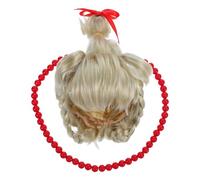 Hemobllo Perruque Blonde Longue avec Noeud Rouge Accessoires pour Cheveux Synthétiques Perruque Déguisement pour Fêtes et Cosplay