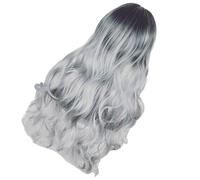 Hemobllo Perruque Femme Dégradée Noire et Grise Longue -ondulée Confortable Aspect Naturel Résistante pour Fêtes Cosplay et Halloween