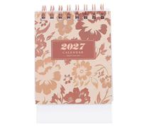Hemobllo Petit Calendrier de Bureau Floral 2027 en Papier, Compact | Affichage Clair des Dates, Motif Fleuri Imprimé Jaune, Style Épuré, pour Bureau à Poser