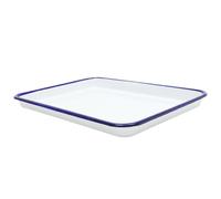 Hemobllo Plat à Four Émaillé Rectangulaire Blanc Bord Bleu pour Cuisson et Service, Moule à Lasagnes Facile à Nettoyer