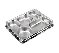 Hemobllo Plateau Repas Inox Compartiments Profond Plateau Snack pour Cantine Camping et Pique- Acier Inoxydable avec Couvercle Multifonction pour Maison et Restaurant