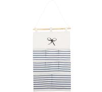 Hemobllo Pochette Murale de Rangement en Coton Lin Bleu, Pliable | Bois, Grande Ouverture et Compartiments Multiples, pour Chambre, Nursery, Courrier et Sous-vêtements