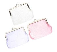 Hemobllo Pochette Transparente Porte Monnaie 3 Pièces Fermoir Métallique PVC Solide Petit Paquet à Monnaie pour Filles Femmes Rangement Clés Écouteurs Sorties Fêtes