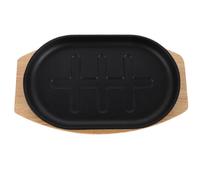 Hemobllo Poêle à Fajitas en Fonte Pré-assaisonnée avec Plateau en Bois | Chauffe Uniforme, Nettoyage Facile, Usage Restaurant, Cuisson Polyvalente, Plaque Robuste pour Service