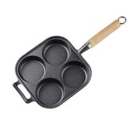 Hemobllo Poêle à Œufs Antiadhésive 4 Compartiments en Fer Poignées Latérales en Bois, Cuiseur à Œufs au Plat pour Petit-déjeuner Maison, Ustensile de Cuisson Sûr et Résistant la Chaleur