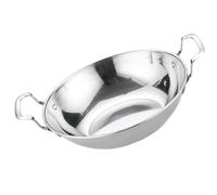 Hemobllo Poêle Wok Antiadhésive Ronde Poignées Doubles en Acier Inoxydable, Adaptée pour Cuisson Fondue et Fruits de Mer à Induction