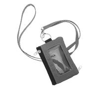 Hemobllo Porte-Cartes RFID Anti-vol Mini Format 12 X 7,5 X 1,5 Cm avec Fenêtre D'identification et Poche Zippée, Porte-clés Amovible, Gris Foncé, pour Étudiants et Déplacements