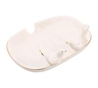 Hemobllo Porte-Savonnette en Céramique Blanc avec Motif Oiseau et Égouttoir Intégré Boîte à Savonnette Décorative pour Salle de Bain Cuisine Plateau Multifonction pour Rangement de