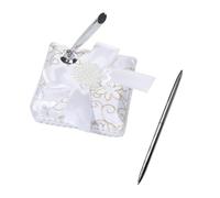 Hemobllo Porte-stylo de Mariage Blanc avec Stylo Signé, Orné D'un Grand Nœud Élégant, Support Décoratif pour Réception de Fête, Accessoire de Bureau Élégant et Pratique