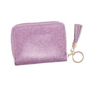 Hemobllo Portefeuille Compact à Soufflet pour Femme en PU Pourpre avec Grosse Capacité, Fermeture Éclair Scintillante et Pompon Élégant, Usage Quotidien