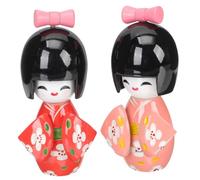Hemobllo Poupée Japonaise Kimono Bois Lot de 2 Figurine Traditionnelle Décorative Ornement de Table Décoration d'Intérieur Présent Culture Japonaise Petite Taille Maison Bureau