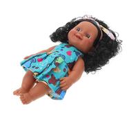 Hemobllo Poupée Réaliste Vinyle Poupée Noire Afro avec Cheveux Bouclés Articulée et Portable Doux Simulant Né pour Fille Modèle Lifelike avec Posture Adorable Couleur Couleur Aléatoire