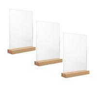 Hemobllo Présentoirs de Menu en Acrylique Transparent Lot de 3 Supports de Table Forme T Base en Bois Porte-Panneaux A5 et A6 Verticaux pour Restaurant Café et Commerce de Détail