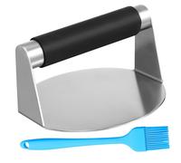 Hemobllo Presse à Steak Ronde Acier Inoxydable avec Manche Silicone Antidérapant et Brosse à Barbecue Outil Multifonction pour Hamburgers Steaks et Galettes Usage Couleur Couleur Aléatoire