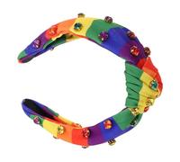 Hemobllo Rainbow Knotted Headband With Rhinestones Stripes Lgbtq Pride Hairband For Women And Non-slip Soft Fabric Wide Knot Hair Accessory For Festival And Everyday Wear