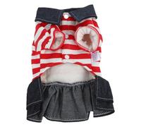 Hemobllo Robe pour Chien Petite Fille Bretelles en Coton Rayé Rouge, Design Adorable d'ours, Confortable pour Activités Extérieures et Voyages