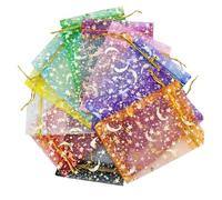 Hemobllo Sachet Organza Transparent 50 Pièces Paquet à Cordon Étoile et Lune pour Bijoux Bonbons Cosmétiques Présents Mariages Anniversaires Cérémonies Fêtes