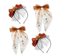 Hemobllo Serrage d'Halloween en Maille Orange Citrouille avec Nœud en Tissu Araignée 4 Pièces Accessoires pour Fête D’Automne Photos et Thanksgiving