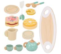 Hemobllo Service à Thé en Bois pour Tout-Petits 15 Pièces Jeu de Dinette Éducatif en Bois Couleurs Vives Bords Arrondis Sécurisés pour Jeux de Rôle et Fêtes du Thé Enfantines