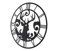 Hemobllo Sticker Mural Horloge Miroir Acrylique Noir avec Chiffres Romains et Motif Cerf Décoration Adhésive Murale Moderne pour Salon Hall Entrée ou