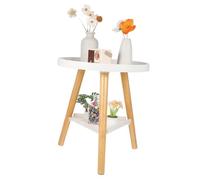 Hemobllo Table D'appoint Ronde Double Plateau 40 Cm Bois Blanc Rangement Supplémentaire pour Salon Petit Espace Table De Chevet Minimaliste Nordique