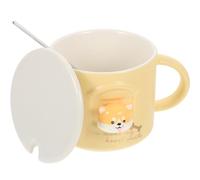 Hemobllo Tasse en Céramique 400 Ml Couvercle et Cuillère Mug à Café Créatif Shiba Inu Jaune Mug pour Usage Quotidien à la Maison Bureau Pratique et Design Cartoon
