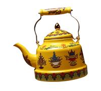 Hemobllo Théière Décorative En Émail 1,7l Jaune Petite Taille, Bouilloire à Thé Domestique Poignée Isolante, Usage Maison Ou Bureau, Théière Traditionnelle Tibétaine