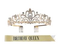 Hemobllo Tiare en Strass Couronne de Fête D'anniversaire avec Écharpe | Kit de Deux Pièces en Alliage Doré, Accessoires pour Filles et Amies, Décor Fête Anniversaire