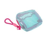 Hemobllo Trousse de Maquillage Filet Carrée Compacte Bleu-Vert avec Cordon Rose pour Rangement Câbles et Écouteurs, Pochette de Voyage Multifonction pour Maison et Bureau