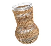 Hemobllo Vase Verre Transparent avec Cache Rotin Tressé Pot Décoratif Multifonction pour Fleurs Séchées Bouquet et Décoration Intérieur Style Campagne Vase à Poser Au Sol