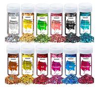 HEMOER 12 Couleurs Holographique Paillettes, 144g Paillettes pour Visage, Qualité Cosmétique Paillettes pour Corps, Cheveux, Résine époxy, Art de fête du festival et plus -12g/Bouteille