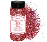 HEMOER Holographique Grosses Paillettes, 100g Rose Sequins Glitter, Paillettes pour Visage, Corps, Cheveux, Résine Epoxy, Paillette Visage Festival-Le Total 3.52oz