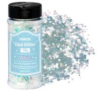 HEMOER Paillettes Opale Blanche - 100 g - Épaisses - Pour Résine, Visage, Ongles, Corps, Artisanat, Festival, Art de Fête - Poudre Pailletée pour Ongles