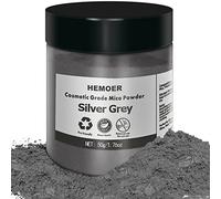 HEMOER Poudre Gris Argenté 50g de résine pigmentée cosmétique Mica poudre avec brillance nacrée pour DIY résine époxy, savon, fard à paupières, brillant à lèvres, maquillage, bougies et bain boules