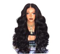 Hemore Long Black Wavy Wigs, 26inch Pre Plucked Bleached Knots Body Wave Front Wigs with Baby Hair, Natural Water Wave Synthetic Hair Wigs, Heat Resistant Faux Hair for Cosplay Party Daily Use