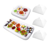 HEMOTON 1 lot de 2 barres de service gonflables pour piscine et 3 tentes alimentaires en maille avec plateau de service gonflable pour buffet, bar, refroidisseur de boissons avec bouchon de vidange