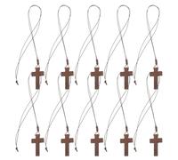 HEMOTON 10 Pièces Collier Pendentif Croix Bois Unisexe Pendentif Crucifix Catholique Bois Naturel Bijou Chrétien pour Homme et Femme Décoration Suspendue Noël Sapin Cadeau Spirituel
