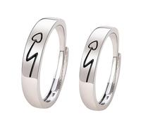 HEMOTON 2 Pièces Bague Anneau Ouvert Cœur en Cuivre Argenté, Réglable, Couple, Présent Saint-valentin, pour Hommes et Femmes, Anniversaire, Léger